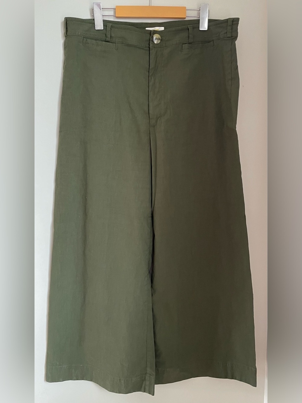 Maeve Anthropologie Ettie High-Rise Crop Wide-Leg Pants Green Size 34 Linen Boho - Picture 2 of 11